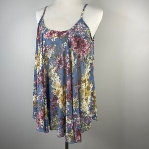 Umgee Floral Camisole Top Blue Mauve Chiffon Flowy Spaghetti Strap Large C2535